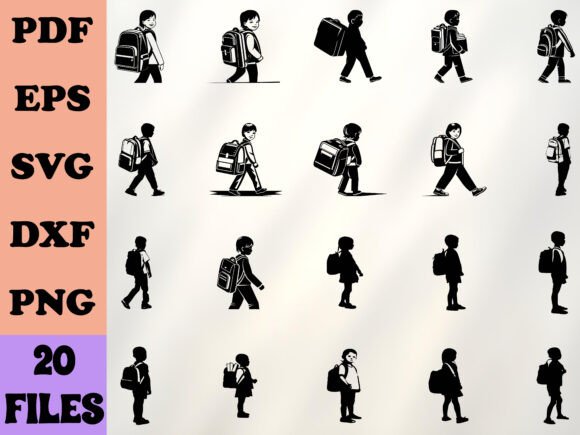 Child Carrying School Bag Graphics for Crafts