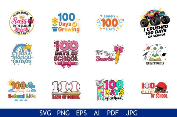 Colorful 100 Days School Graphics for Crafts