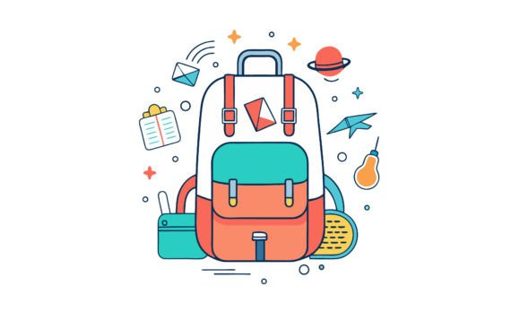 Colorful School Backpack Vector Graphics for Crafts