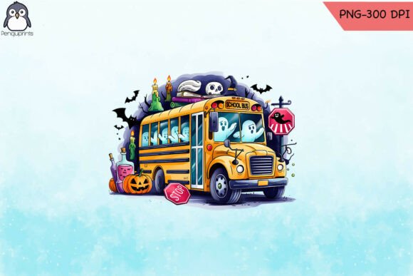 Halloween School Bus Sublimation PNG for Crafts & Graphics