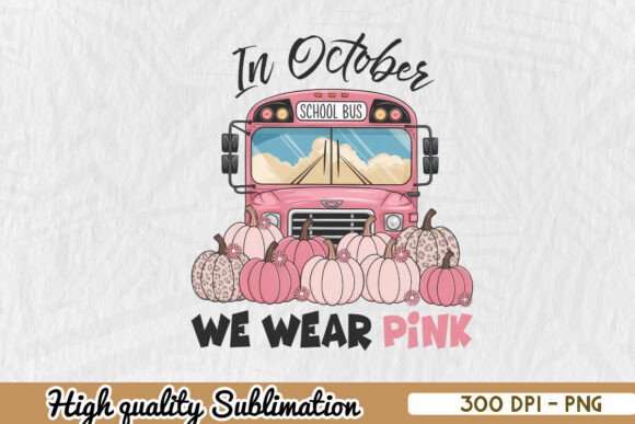 Pink October School Bus Breast PNG: Graphics for Crafts