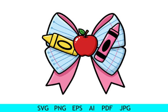 School Crayon Apple Hair Bow Graphics for Crafts
