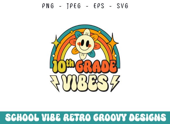 Tenth Grade School Retro Groovy Vibes Graphics for Crafts